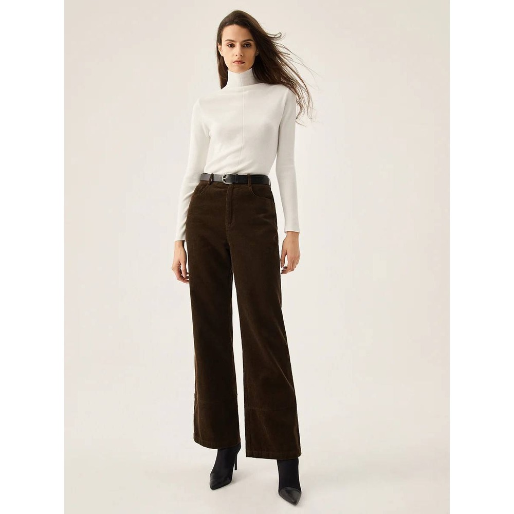 Commense Brown Corduroy Wide Leg Pants High Waisted Retro Style Trousers XS